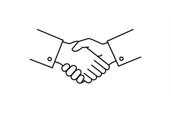 Simple line art icon of two hands shaking in agreement isolated on white background