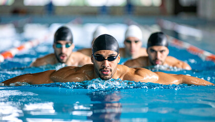 a swimmer butterfly style swimming in pool.