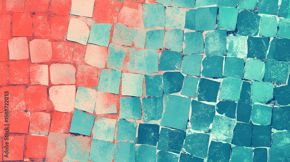 Poster mosaic tile pattern with a color transition from red to blue