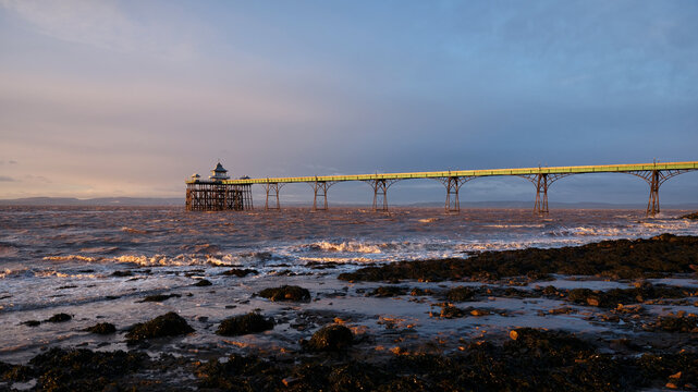 famous Clevedon pier in England at sunset 