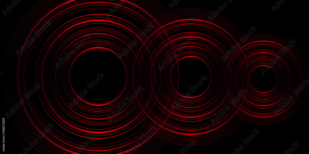 Poster red minimal circular abstract dynamic lines isolated on black background. future technology banner c