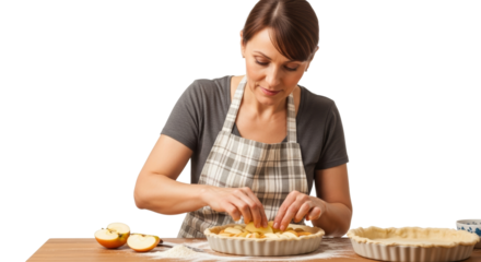 Woman baking an apple pie while preparing dough in the kitchen  