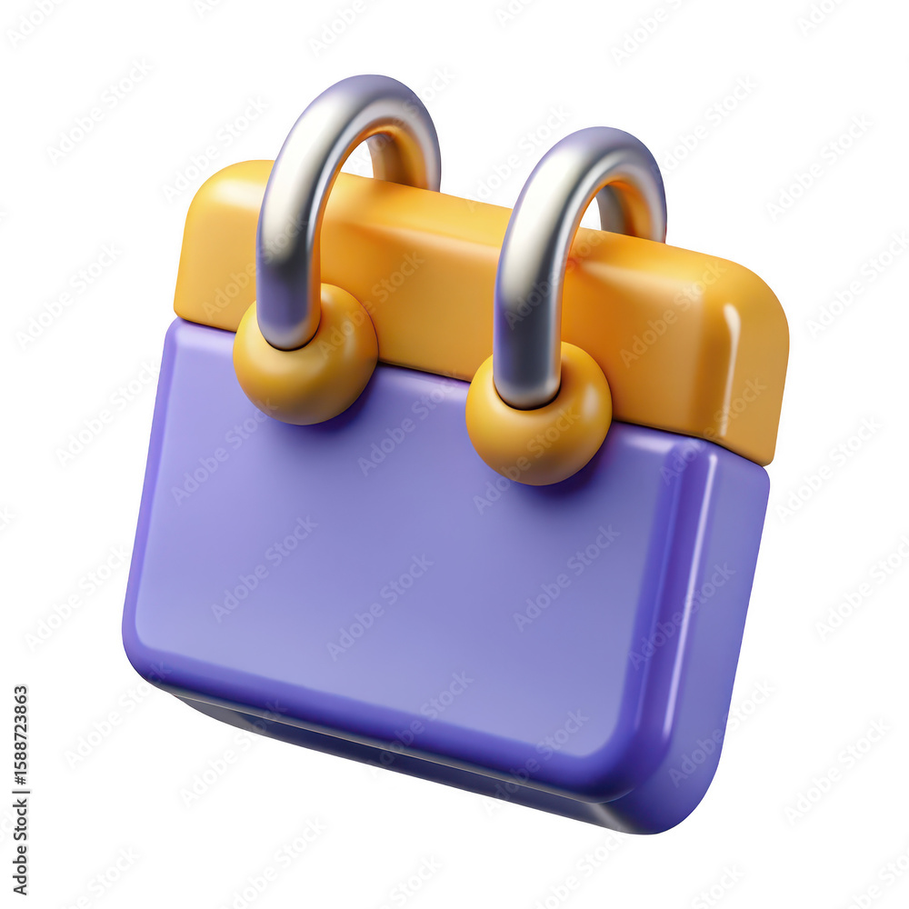 Fototapete stylized 3d rendering of a purple and yellow calendar icon with silver binding isolated on transpare