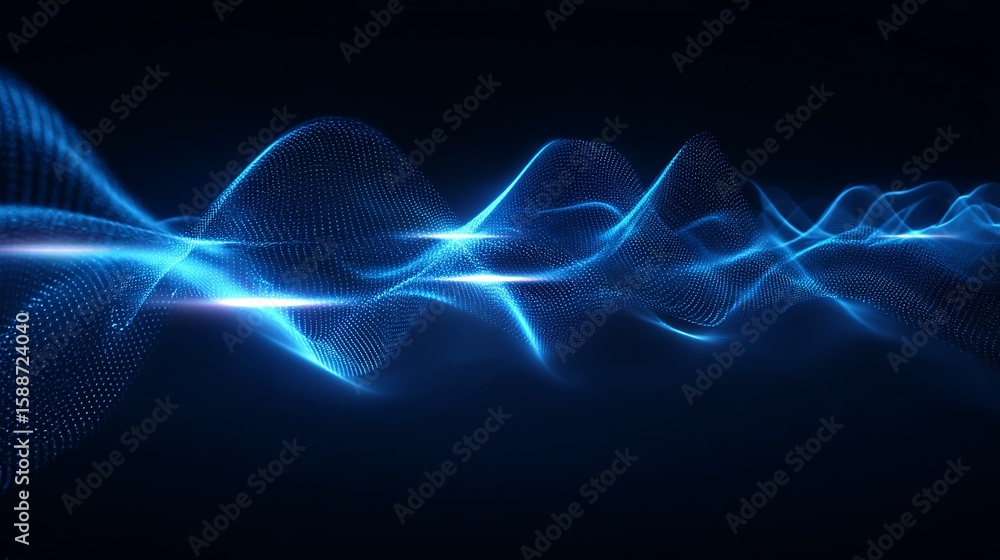 Poster dynamic waves of digital data shimmering with light, abstract network technology, representing commu