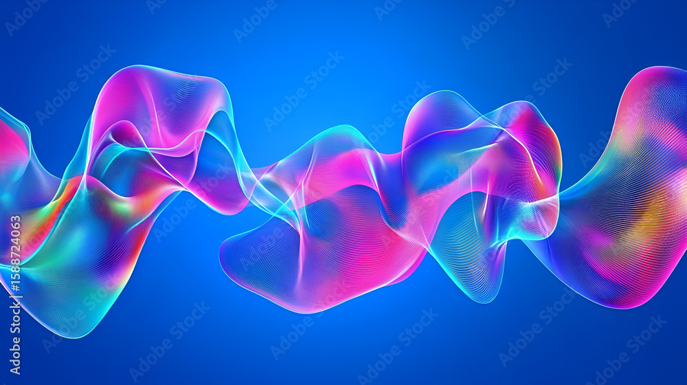 Poster abstract wave pattern of glowing lines on blue background
