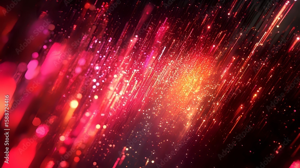 Poster vibrant red and gold light streaks with glowing particles create dynamic motion effect against dark 