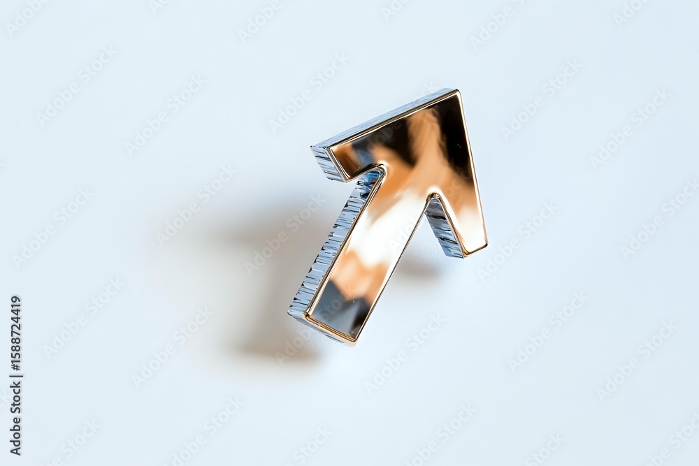 Aufkleber metallic silver arrow pointing upward on white background, casting soft shadow. modern minimalist de