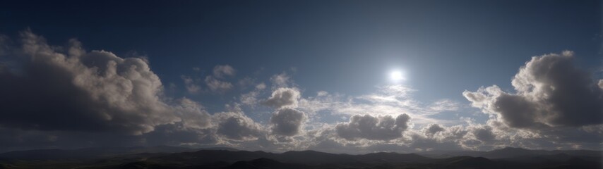Obraz premium Panoramic hdr 360 degrees view of cloudy sky over mountain landscape nature scene