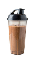 Protein shaker with chocolat smoothie, isolated PNG transparent background