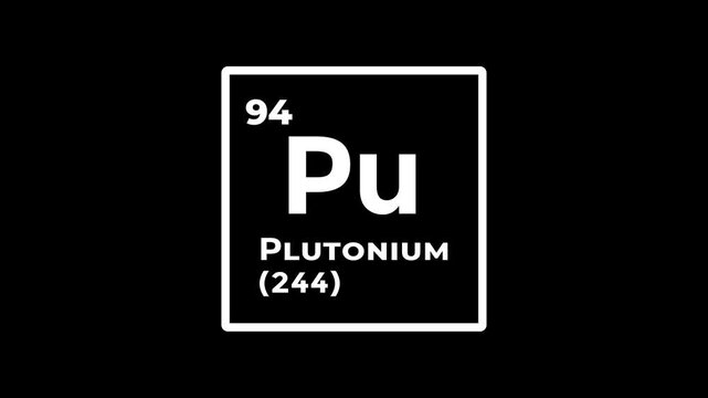 Plutonium, chemical element of the periodic table graphic animation. Alpha channel. Transparent background motion design. 4K resolution