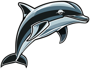 Obraz premium Dolphin illustration: A sleek and stylized illustration of a playful dolphin leaping, exuding energy and marine life.