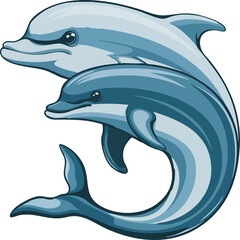 Fototapeta premium Dolphin Pair: A serene artistic depiction of two playful dolphins swimming gracefully, showcasing their bond in an enchanting illustration of the ocean's depths.