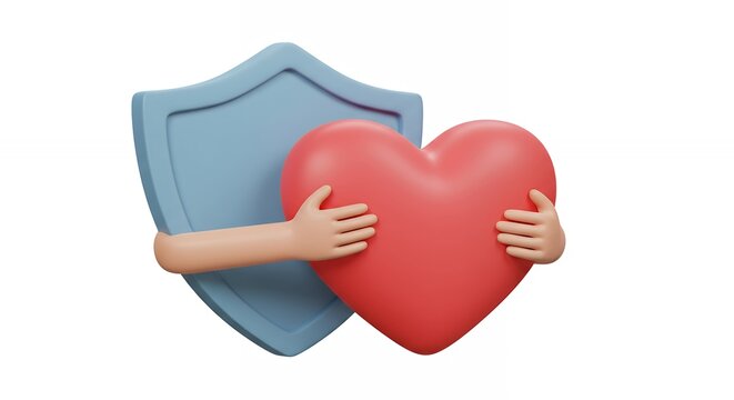 Shield hugging heart graphic illustration