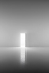 Bright infinity door in empty white minimalist interior