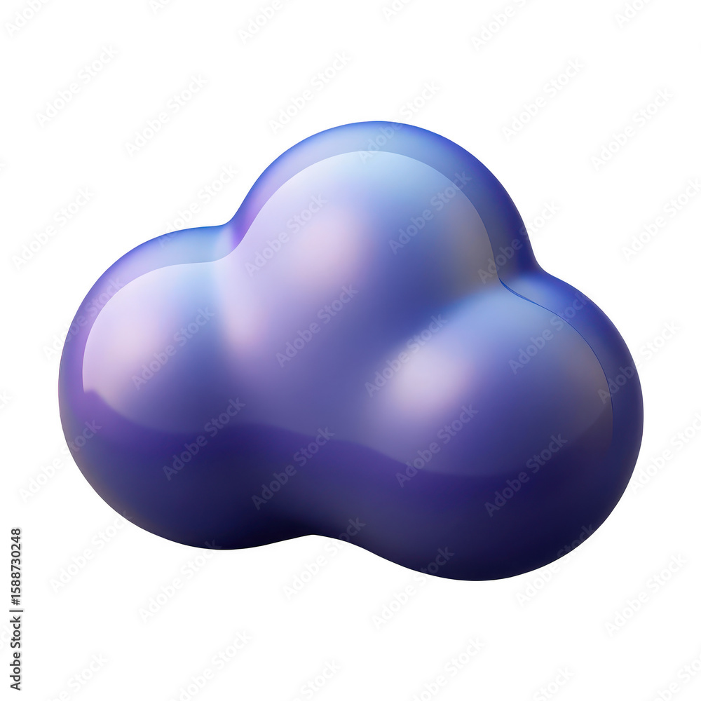 Aufkleber glossy three dimensional purple cloud shape with soft highlights isolated on transparent background