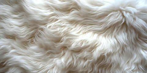 Luxurious white fluffy fur texture with soft waves and natural fibers creating an elegant background pattern for design projects and creative layouts.
