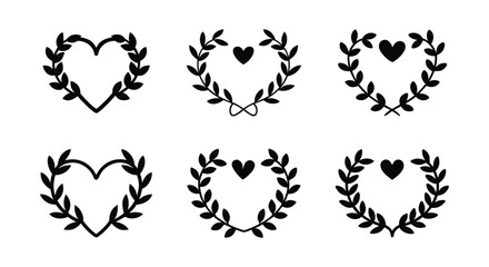 Fototapeta premium Heart-Shaped Laurel Wreaths in Black Design