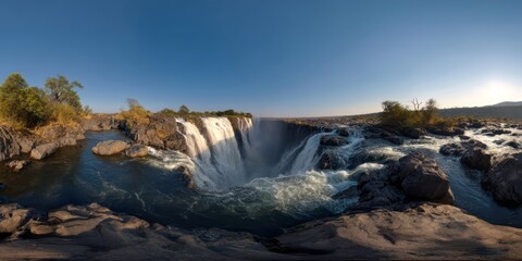 Fototapeta premium Majestic waterfall adventure nature hdr 360 degrees panoramic view scenic environment