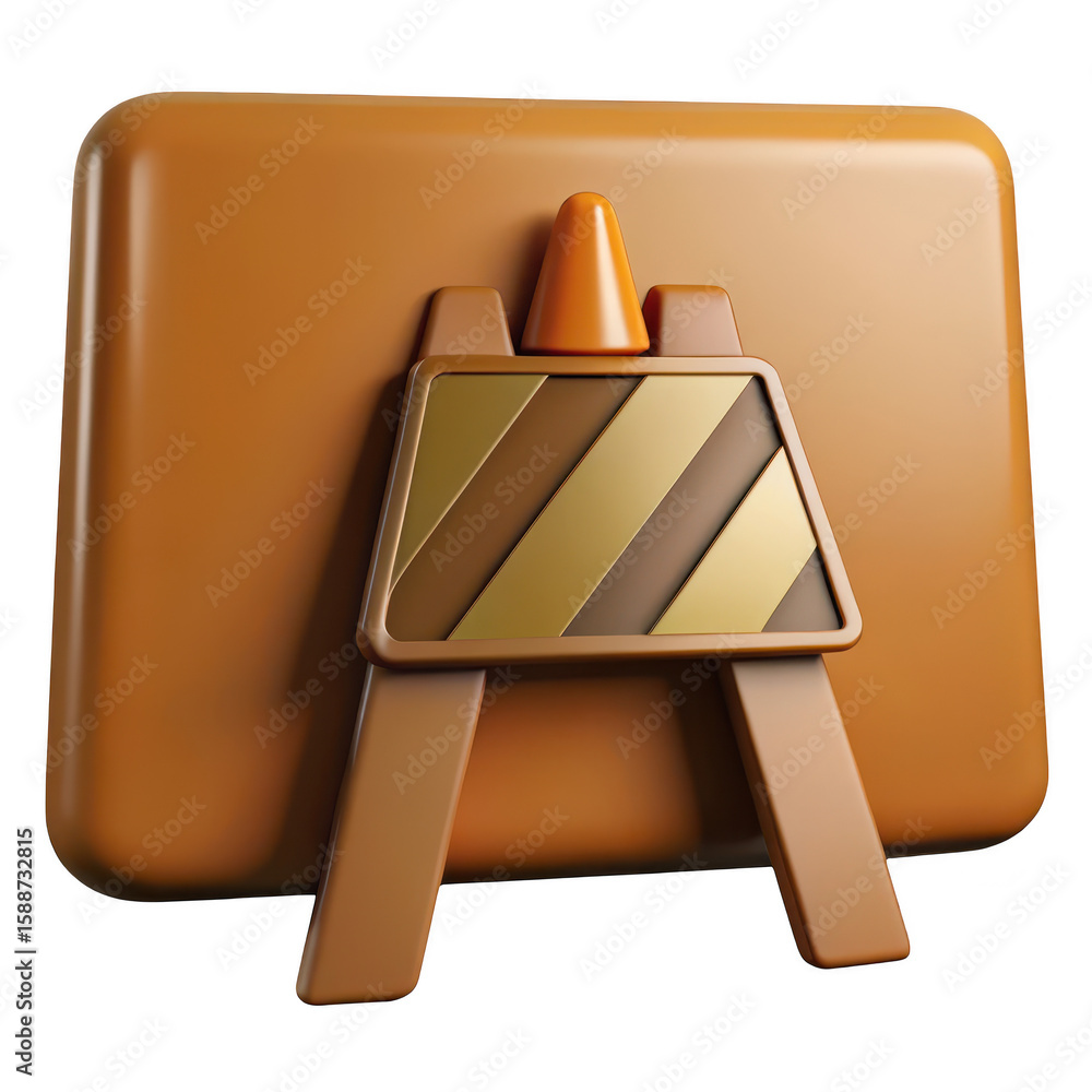 Poster stylized 3d rendering of a construction barrier with orange cone and striped sign isolated on transp