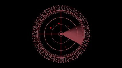 Red Radar Screen with Numbers and Dots on Black Background