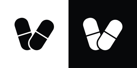 Pills icon black flat pictogram. For graphic and web design.