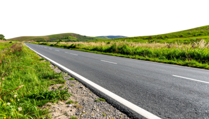 Road through grassfield border landscape grassland outdoors isolated against transparent