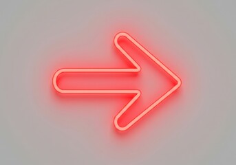 Bright red neon arrow pointing right isolated on white background