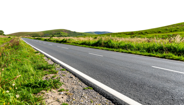 Road through grassfield border landscape grassland outdoors isolated against transparent