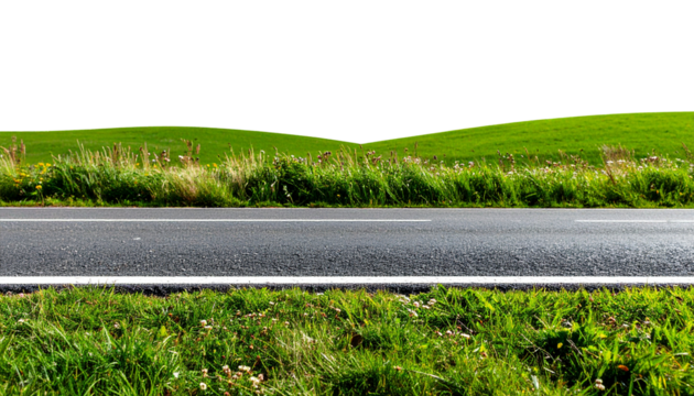 Road through grassfield border landscape grassland outdoors isolated against transparent