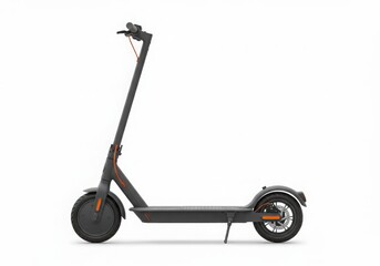 Modern dark grey electric scooter with orange accents isolated on white background