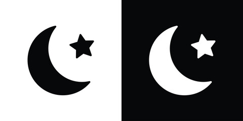 Moon and star icon black flat pictogram. For graphic and web design.