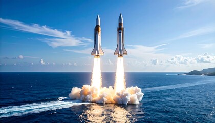Two rockets launching from the ocean (1)