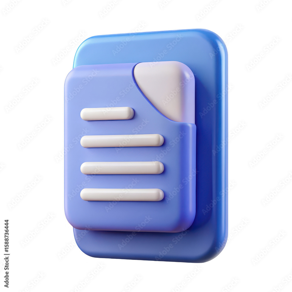 Poster Stylized 3d document icon with text lines and folder element isolated on transparent background
