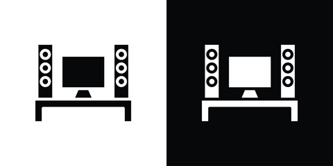 Home cinema icon black flat pictogram. For graphic and web design.