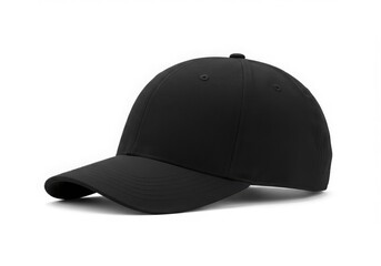 Fototapeta premium A sleek black baseball cap with a curved brim isolated on white background