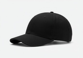Fototapeta premium A plain black baseball cap with a textured fabric surface isolated on white background