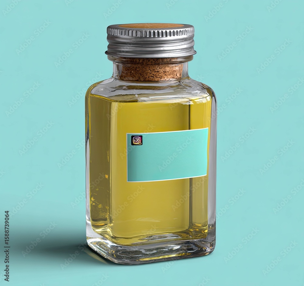 Poster artistic rendering of glass bottle with silver cap studio high-quality image minimalist design