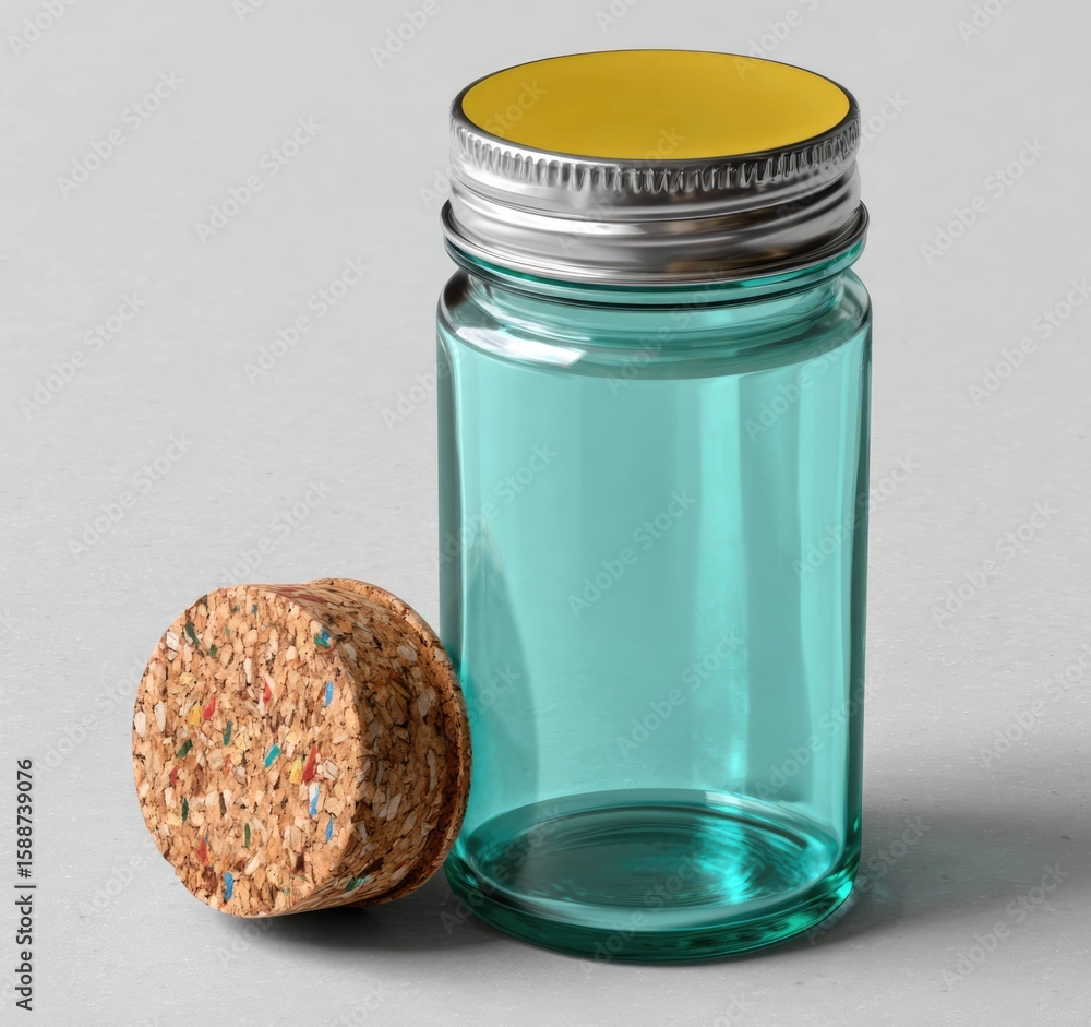 Poster rendering of a glass bottle with silver cap standard scale display minimalist environment