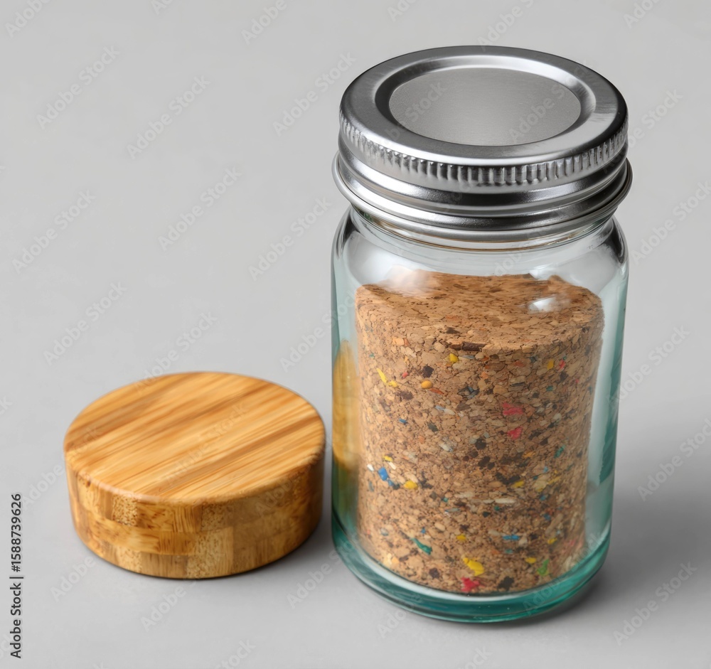 Poster rendering of glass bottle with silver cap and cork minimalist design studio environment standard sca
