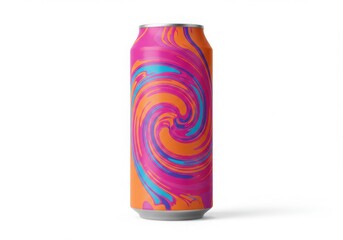 Vibrant swirl pattern soda can isolated on white background
