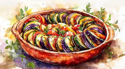Elegant Vegetable Tian Illustration An Artistic Culinary Masterpiece for Home Decor and Recipe Inspiration