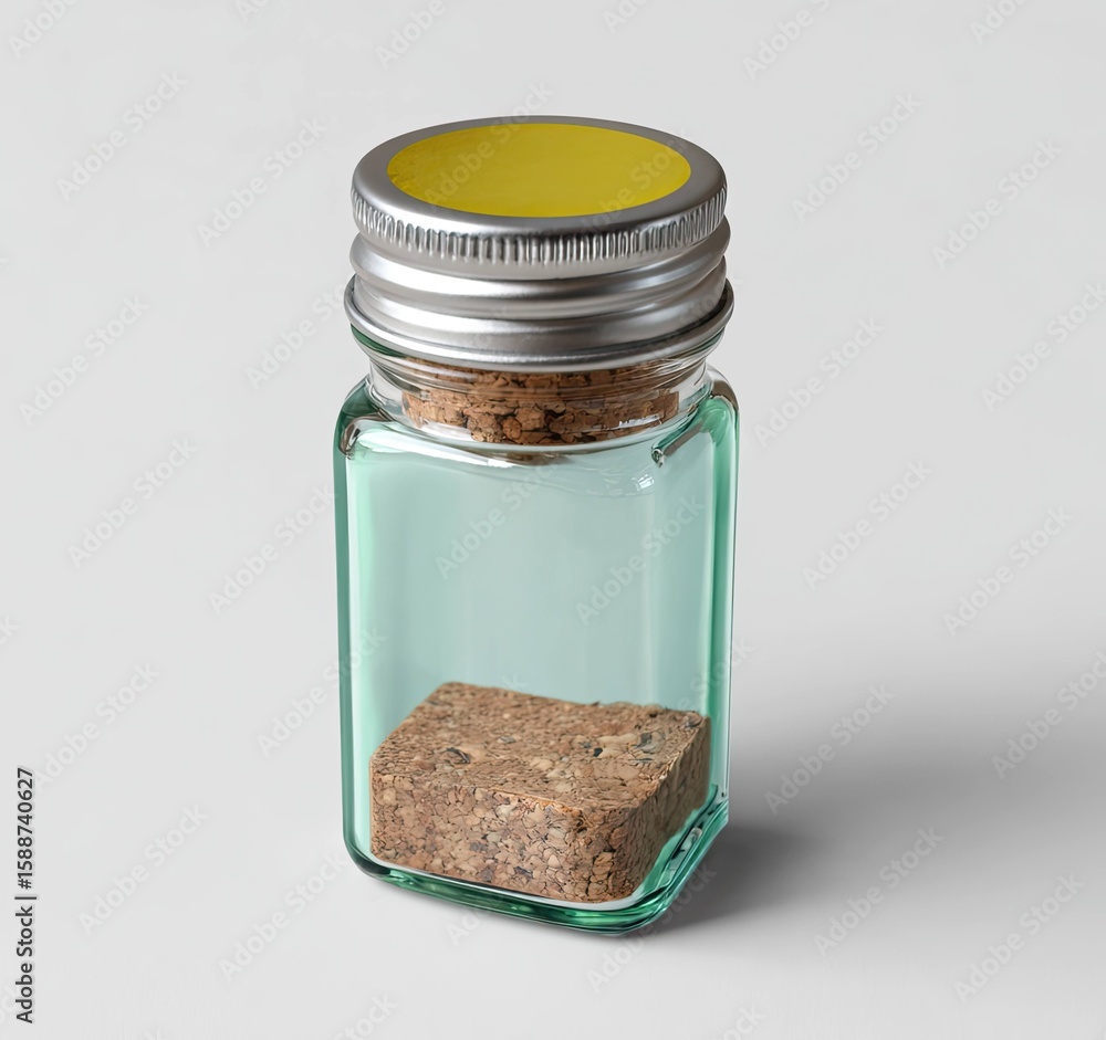 Poster artistic rendering of a glass bottle with silver cap in studio high-quality image display minimalist