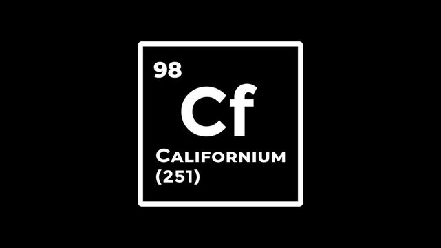 Californium, chemical element of the periodic table graphic animation. Alpha channel. Transparent background motion design. 4K resolution