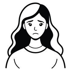 Continuous line drawing of young woman feeling sad, tired and worried suffering from depression in mental health black vector on white background