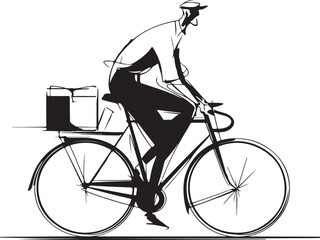  Minimalist and abstract line art of a delivery cyclist, elegant and black-and-white only