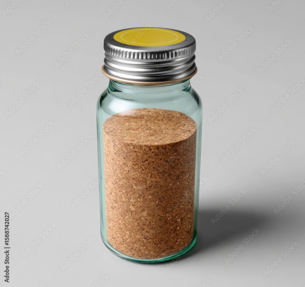 Poster rendering of a glass bottle with silver cap in studio environment standard scale perspective