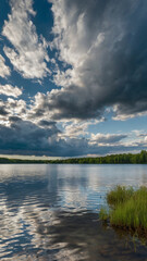 Photo of clouds reflect on the still waters of a tranquil lake