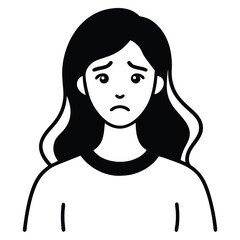 Continuous line drawing of young woman feeling sad, tired and worried suffering from depression in mental health black vector on white background