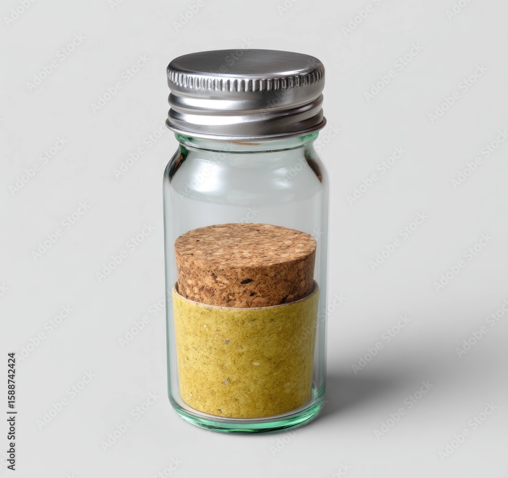 Poster rendering of a glass bottle with silver cap studio environment product photography standard scale di