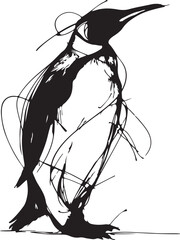 Minimalist and abstract line art of a penguin, created in one elegant black-and-white line